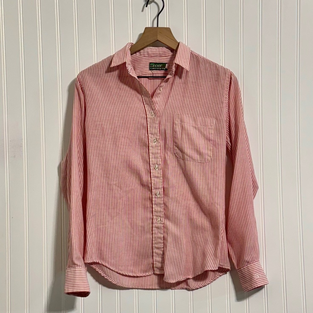Vintage Izod‎ Lacoste For Her Striped Button Down Shirt Red White Size 8 Preppy